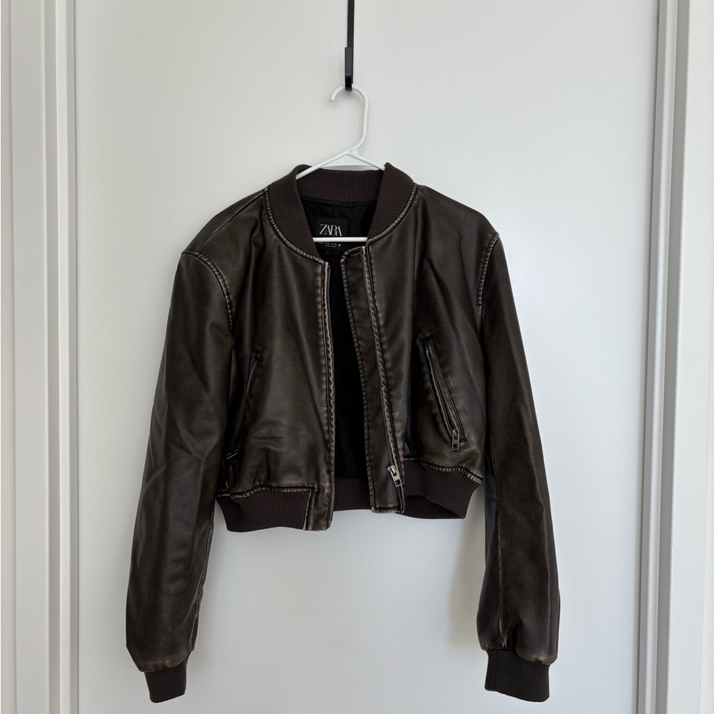 Zara Black Bomber Jacket with Stand-Up Collar